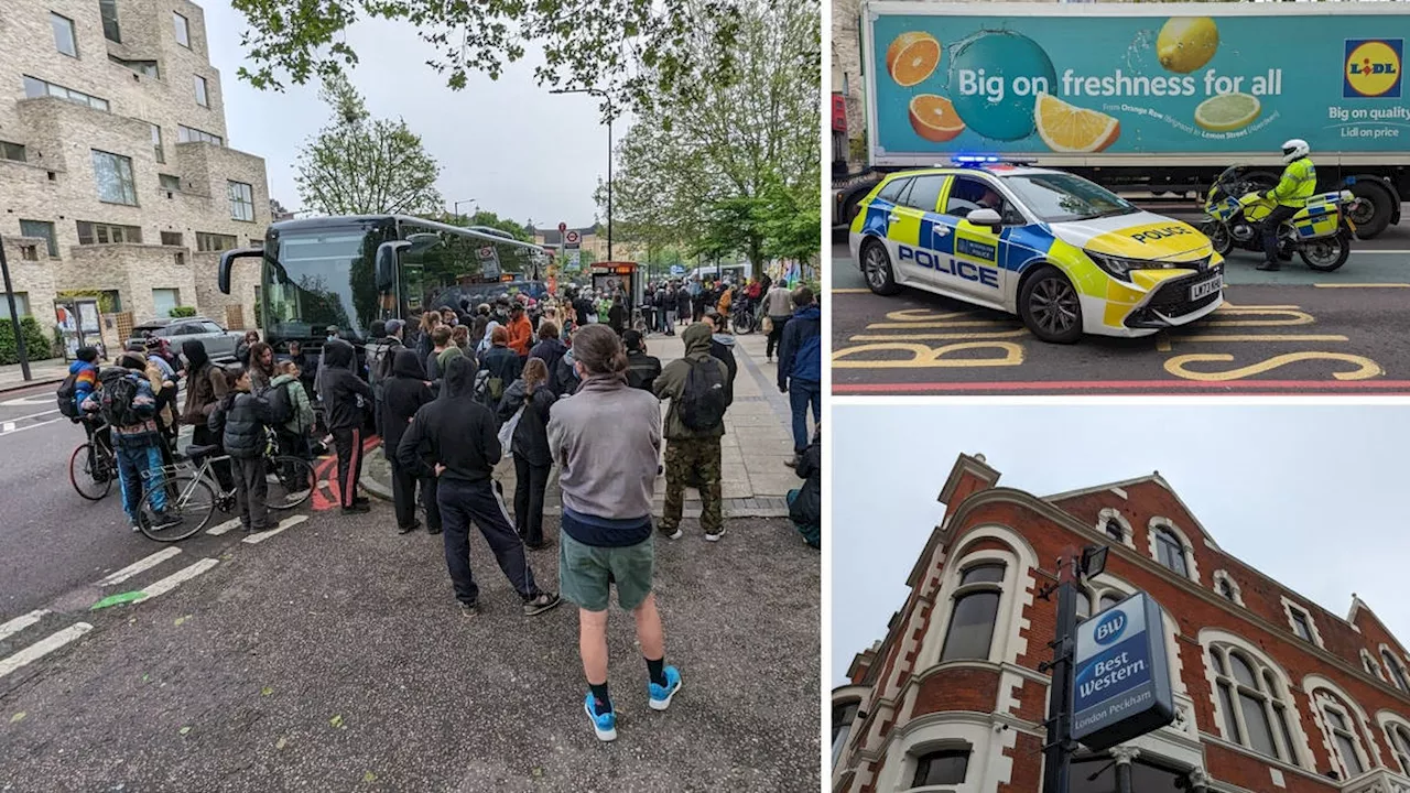 Protesters attempt to stop ‘removal of migrants’ from London hotel as they block coach ‘bound for Bibby...