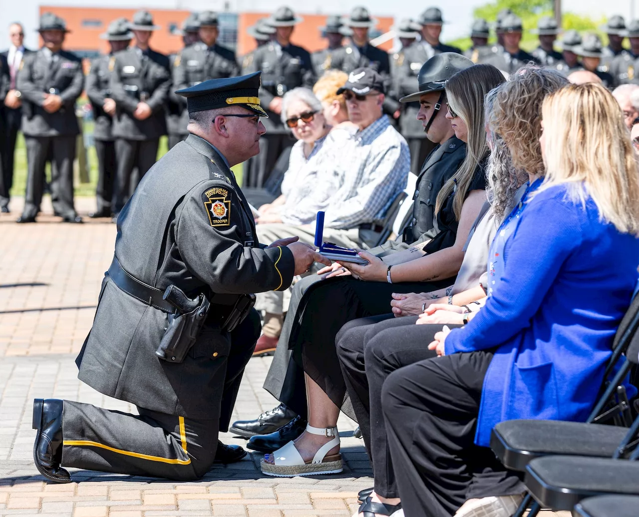 Pa. trooper killed in 2023 shootout in Mifflintown honored at state police memorial ceremony