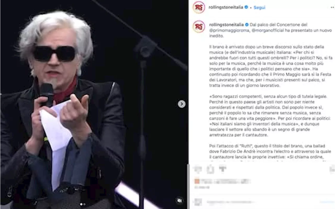 Rutti, il brano di Morgan contro la musica di oggi al concerto del 1° Maggio