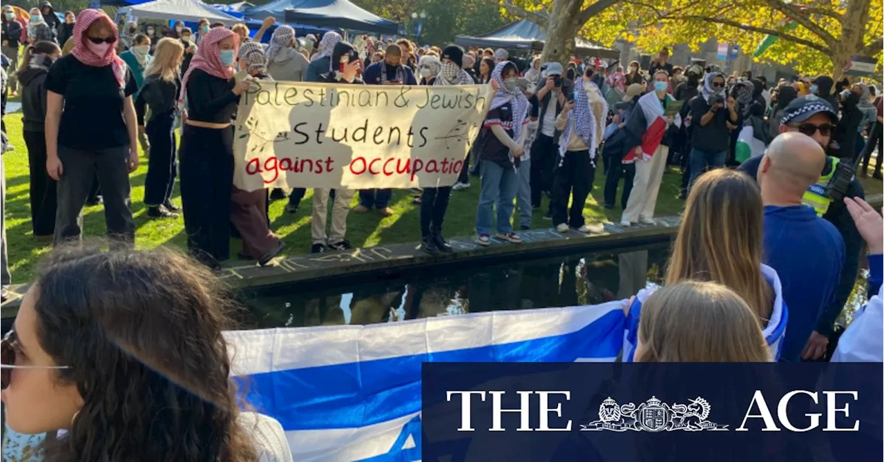 Across a university moat, pro-Israel and pro-Palestine groups face off