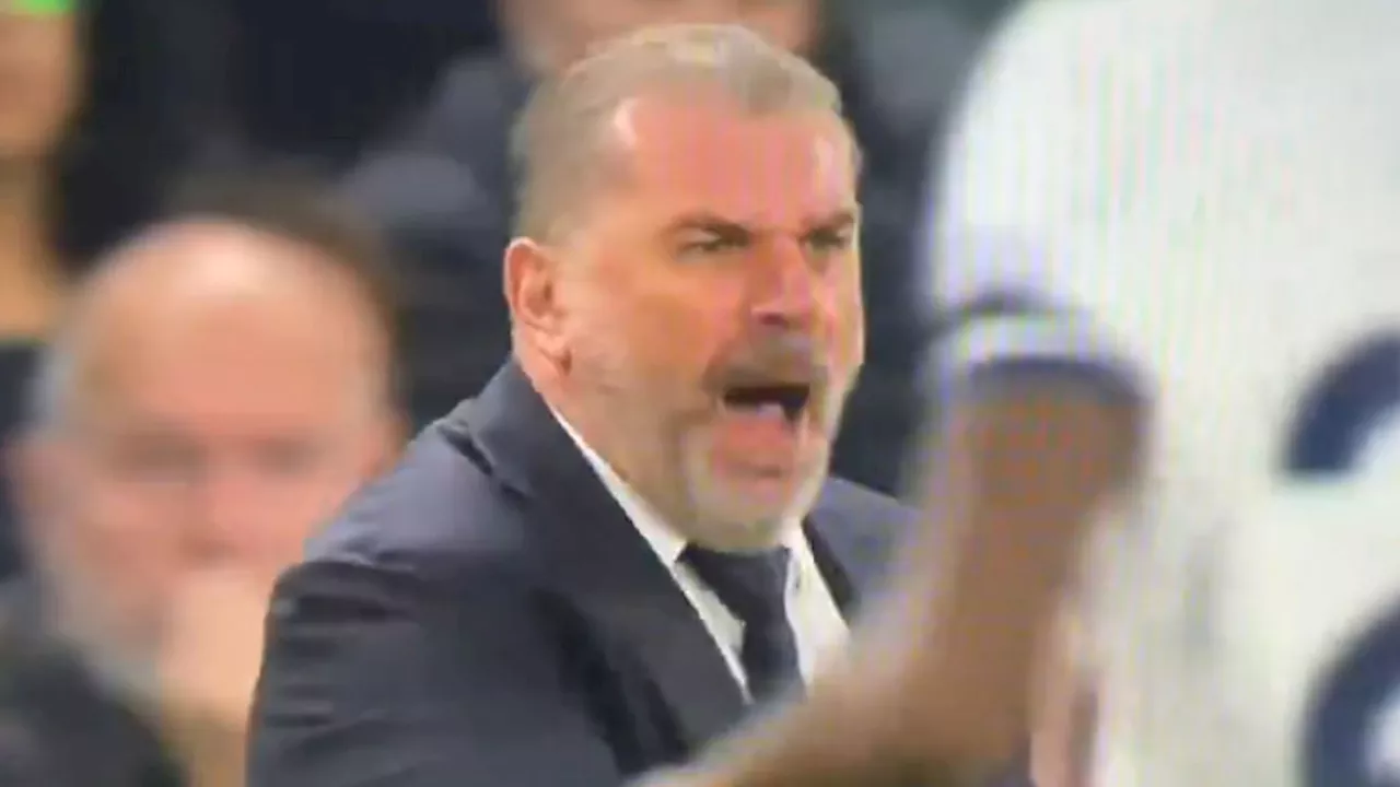 Ange Postecoglou’s four-word blast at Tottenham flops caught on camera as Gary Neville says ‘he’s snapp...