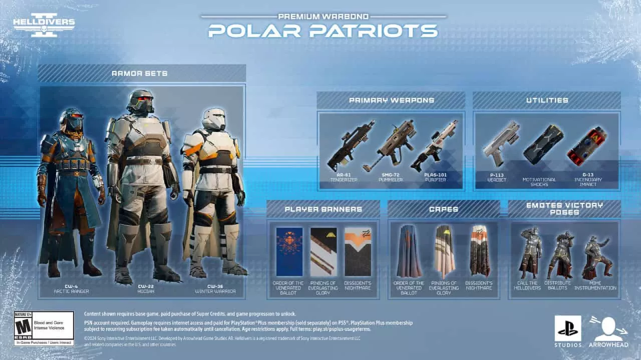 Here is everything included in the new Helldivers 2 Polar Patriots Premium Warbond