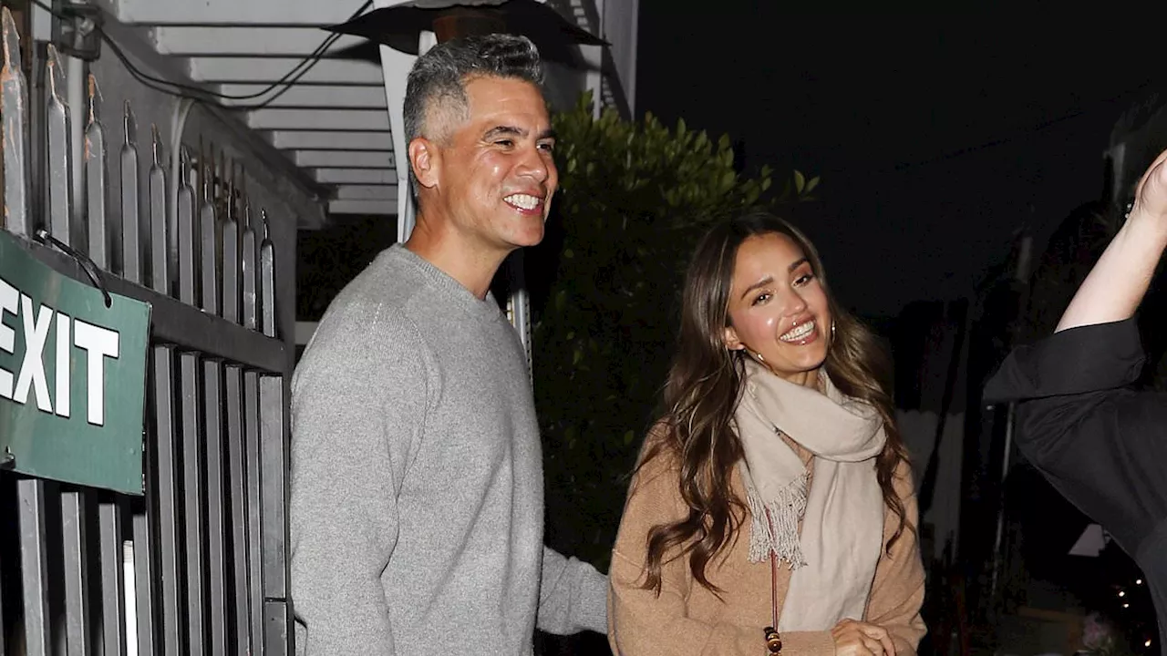 Jessica Alba and Cash Warren look like giddy newlyweds on dinner date to celebrate 16th anniversary