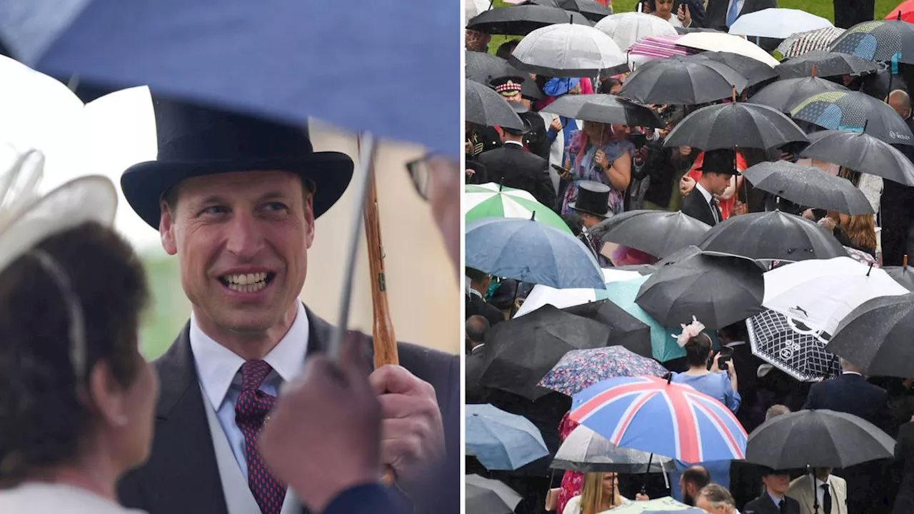 Prince William hosts rain-soaked Buckingham Palace garden party in absence of King Charles