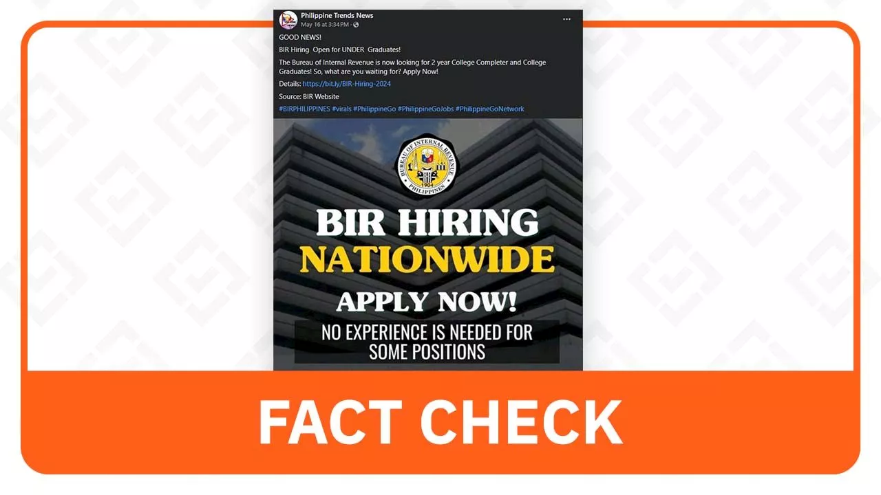 FACT CHECK: Peke ang BIR job post link sa Facebook