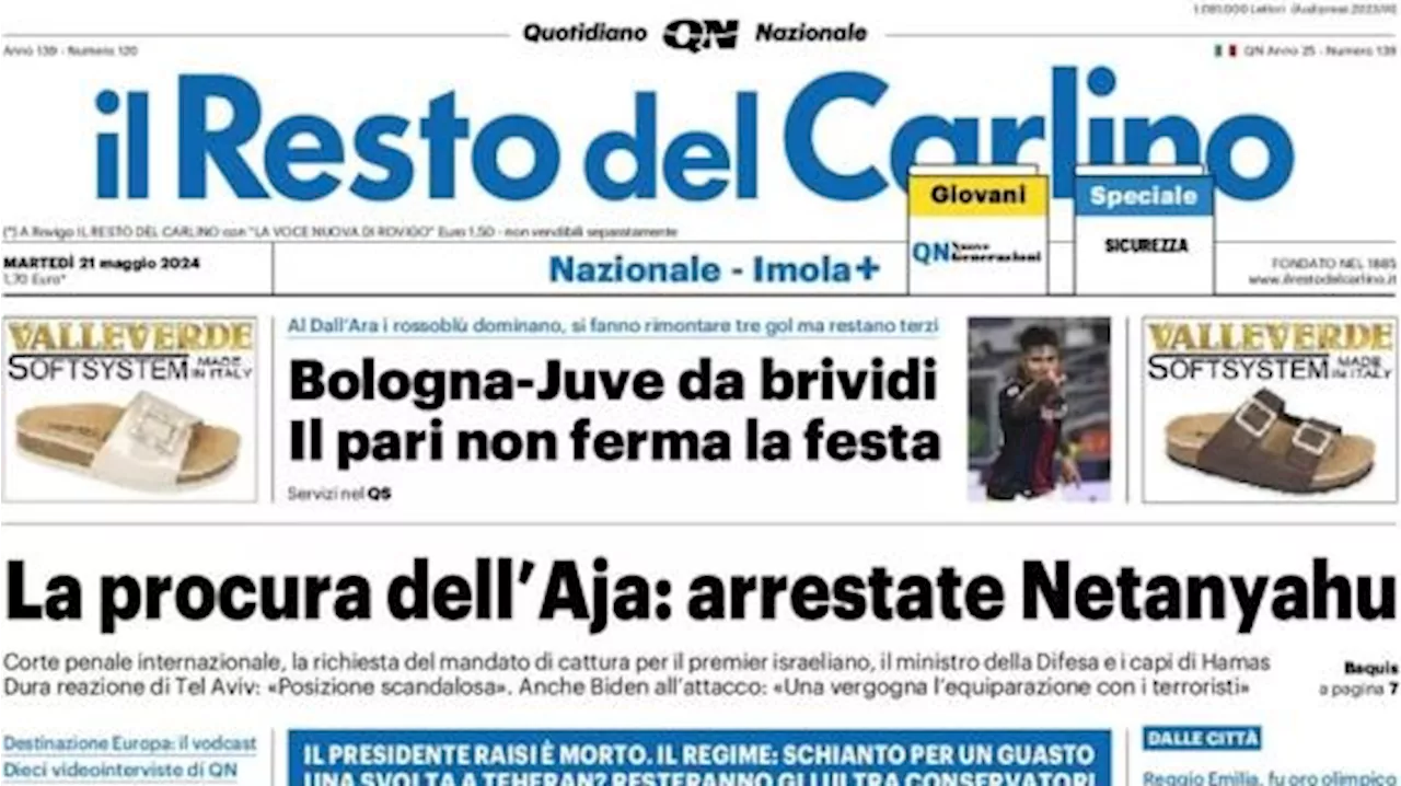 Bologna-Juve da brividi, Il Resto del Carlino intitola: 'Il pari non ferma la festa rossoblù'