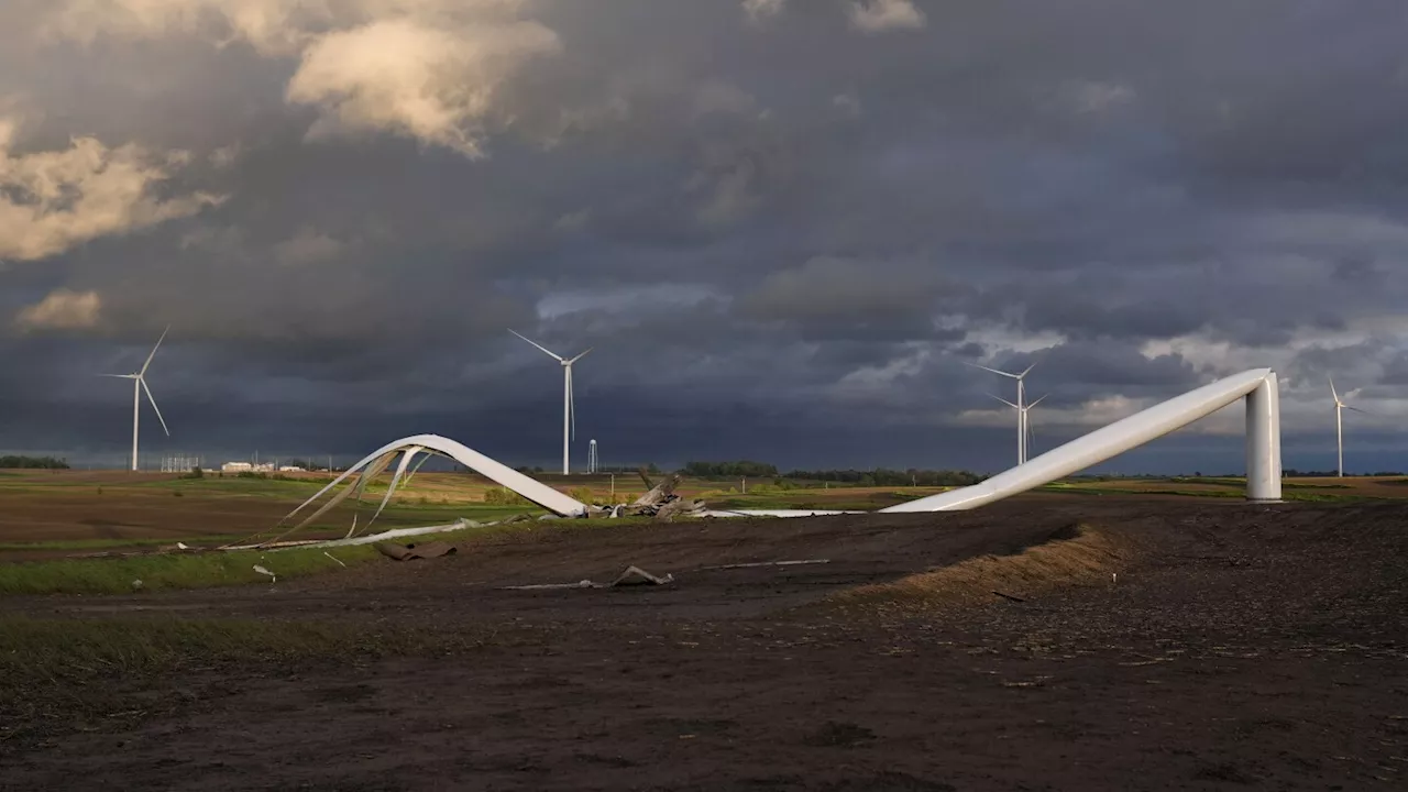 Wind towers crumpled after Iowa wind farm suffers rare direct hit from powerful twister