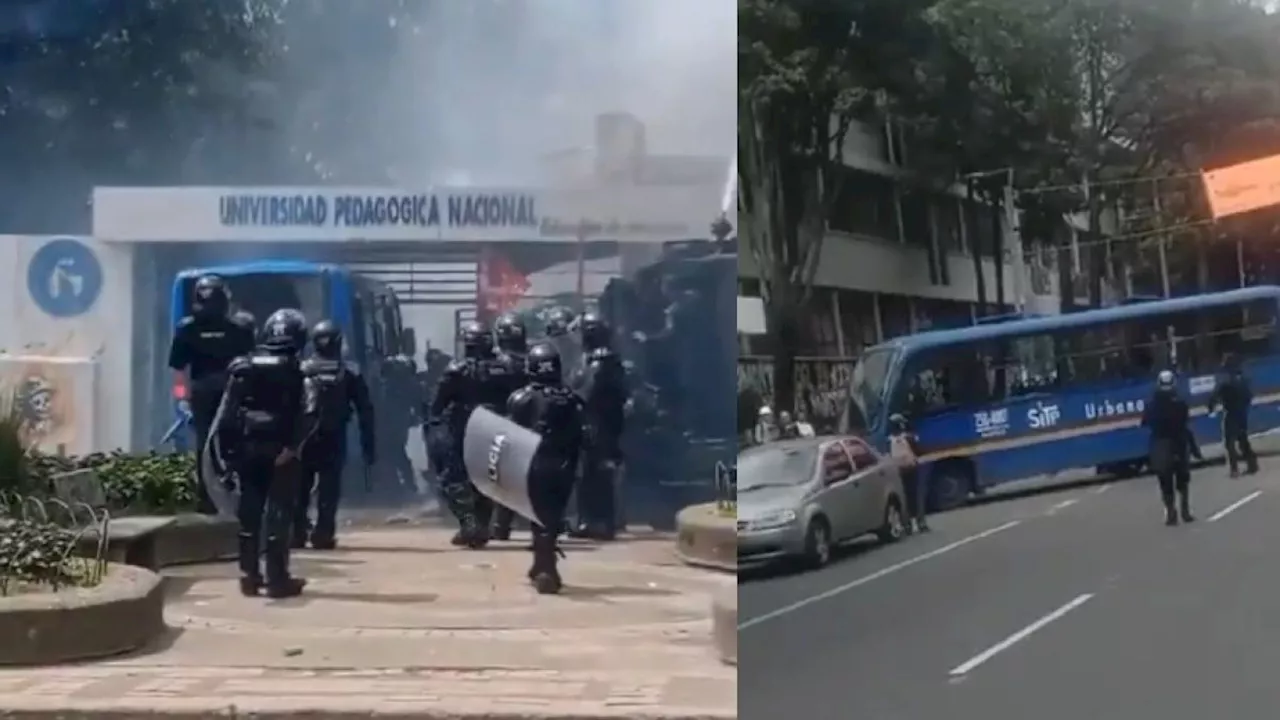 Disturbios en Bogotá: encapuchados se toman y vandalizan bus del Sitp frente a la Universidad Pedagógica