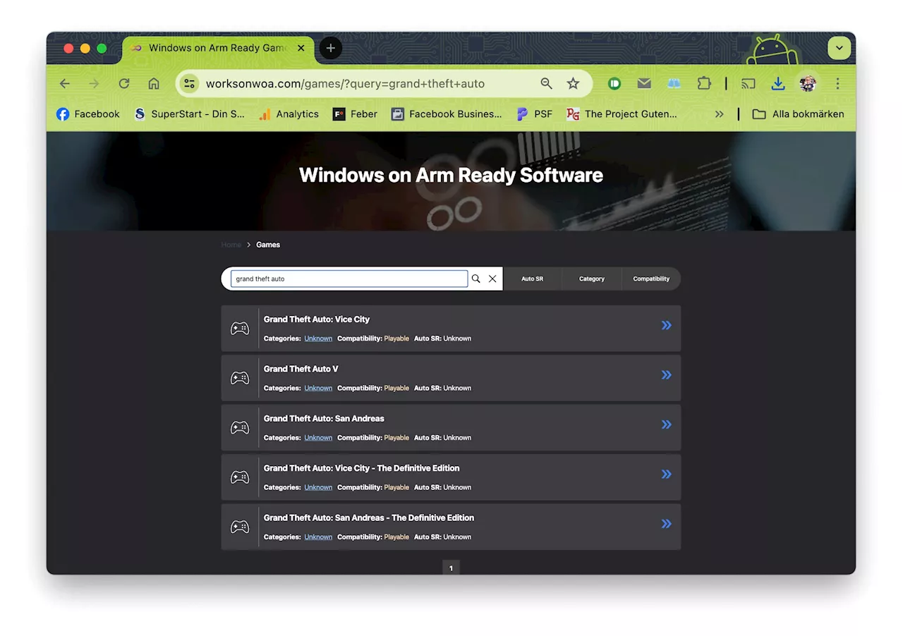 Tjänst listar spel som funkar på Windows med ARM. Har testat närmare 1500 spel.