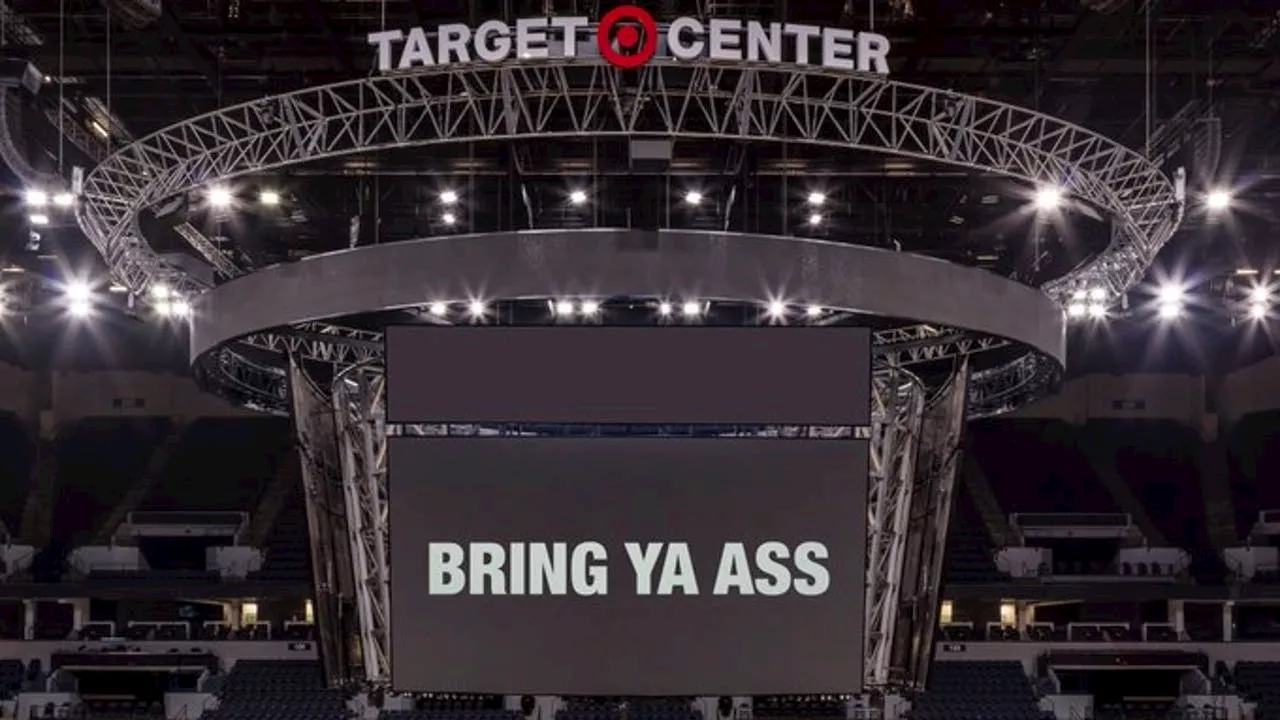 Target Center displays ‘Bring Ya Ass’ on jumbotron ahead of Wolves/Mavericks Game 1