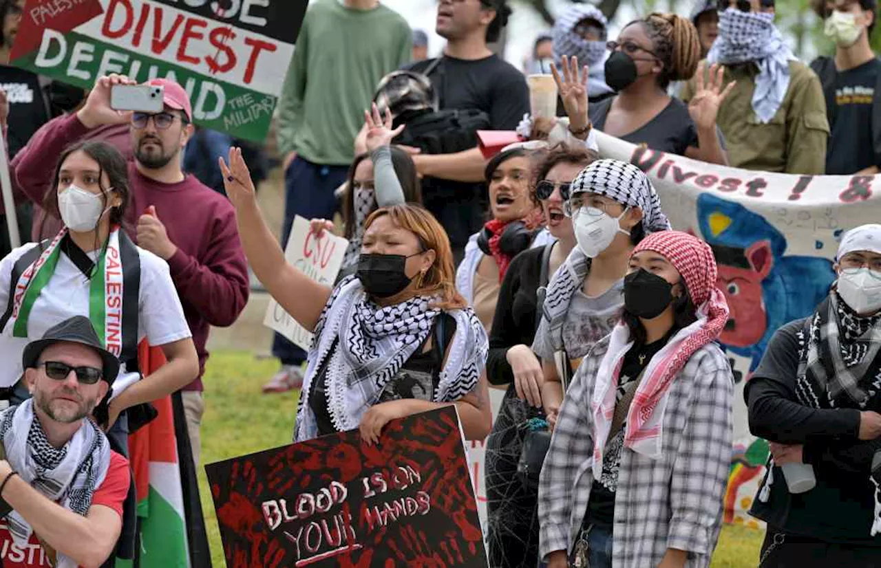 Pro-Palestine protesters rally at CSU headquarters to demand university system divests from Israel