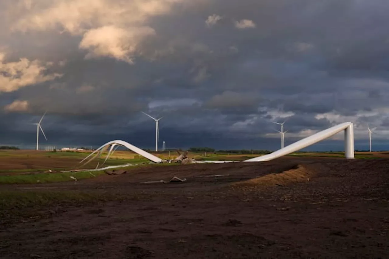 Wind towers crumpled after Iowa wind farm suffers rare direct hit from powerful twister