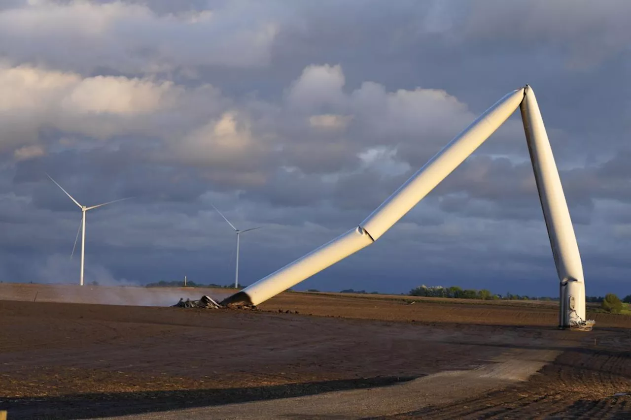 Wind towers crumpled after Iowa wind farm suffers rare direct hit from powerful twister