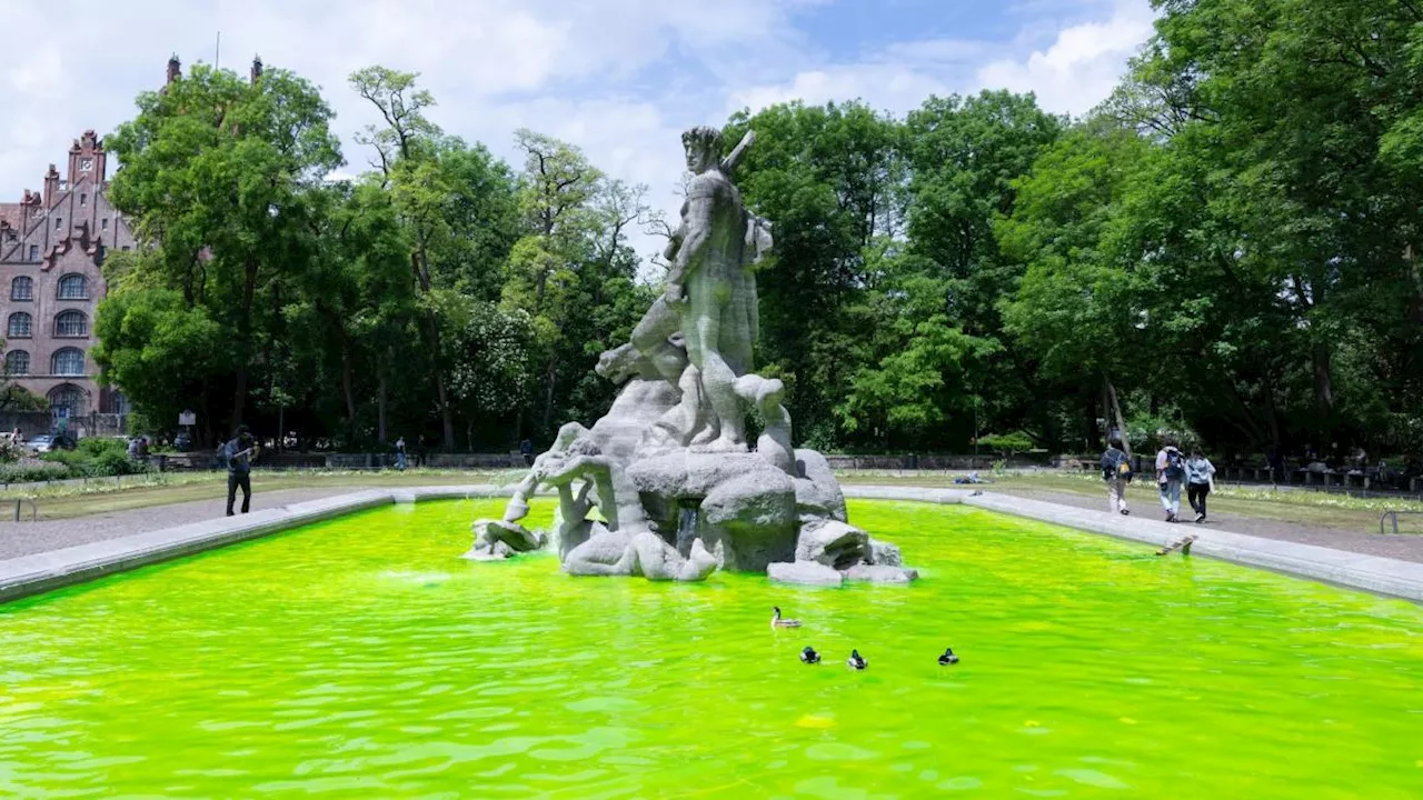 Münchner Brunnen giftgrün gefärbt: Aktion gegen Artensterben