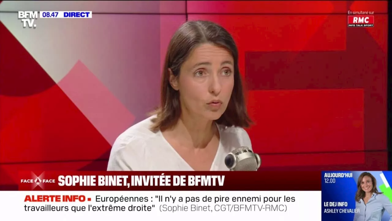 Européennes: Sophie Binet (CGT) dénonce 'le danger de l'extrême pour le monde du travail'