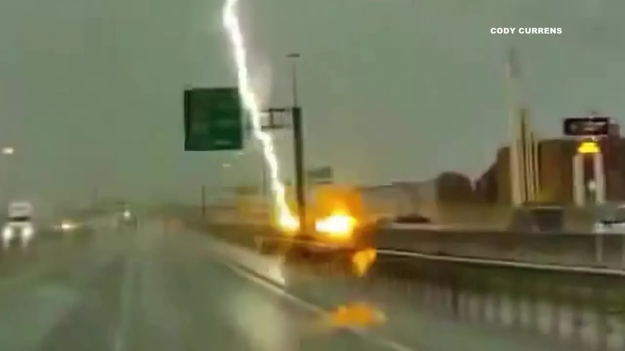 Dashcam video shows Fort Worth electrician’s work truck struck by lightning