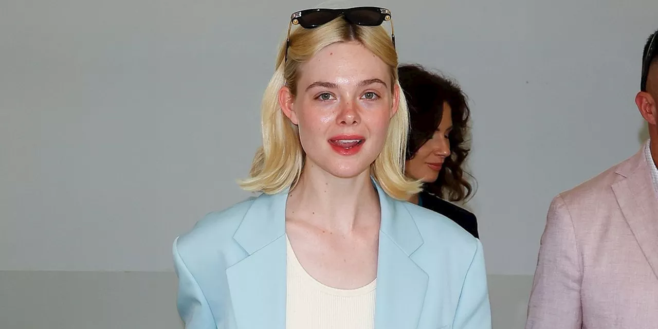 Elle Fanning Touches Down in the French Riviera in the Chicest Baby-Blue Suit