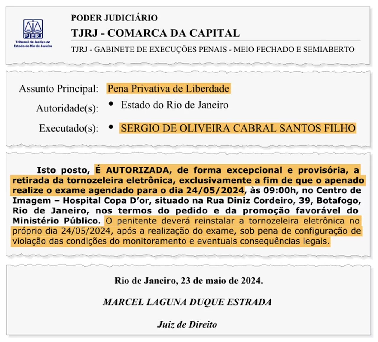 Justiça autoriza Sérgio Cabral a retirar tornozeleira eletrônica para fazer ressonância na lombar