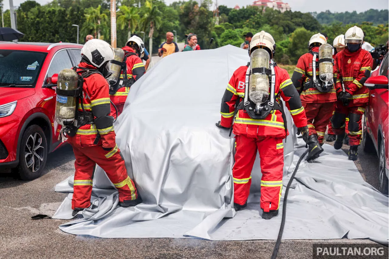 EV fire blanket demonstrated by Fire and Rescue department of Malaysia