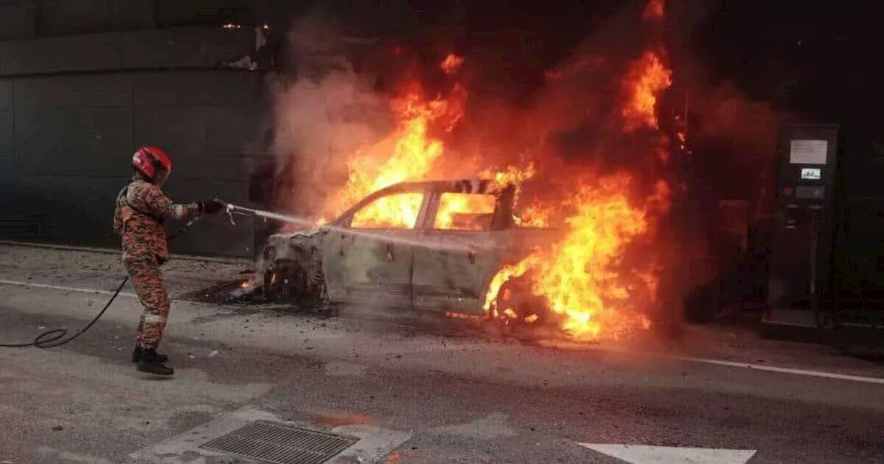 Mercedes-Benz EQB catches fire at dealership charger in Johor, cause of fire still under investigation