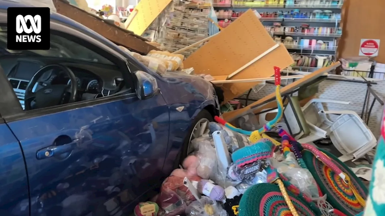 Car ploughs into Lake Macquarie's The Moderne haberdashery narrowly missing person inside