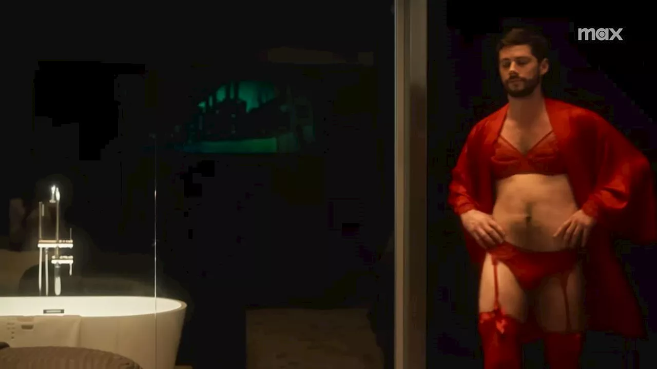 Dylan O'Brien shown in drag in a brief lingerie scene from Fantasmas