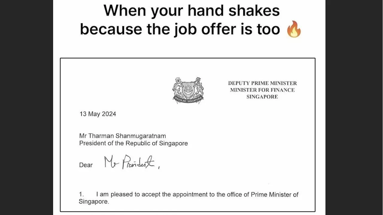 Singaporeans online poke fun at PM Wong’s handwriting in his acceptance letter