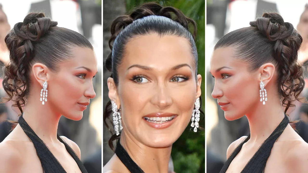 A Cannes 2024: Bella Hadid abbina la coda riccia all'abito vintage