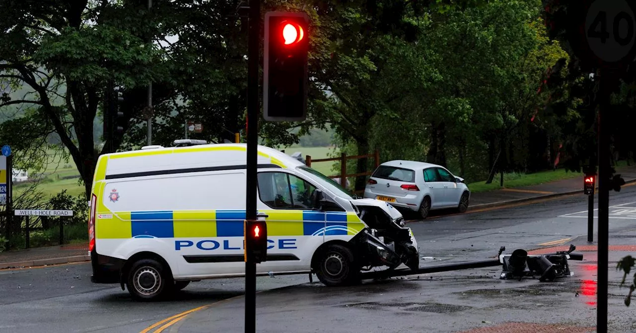 Cops issue update after police van involved in crash near Oldham pub