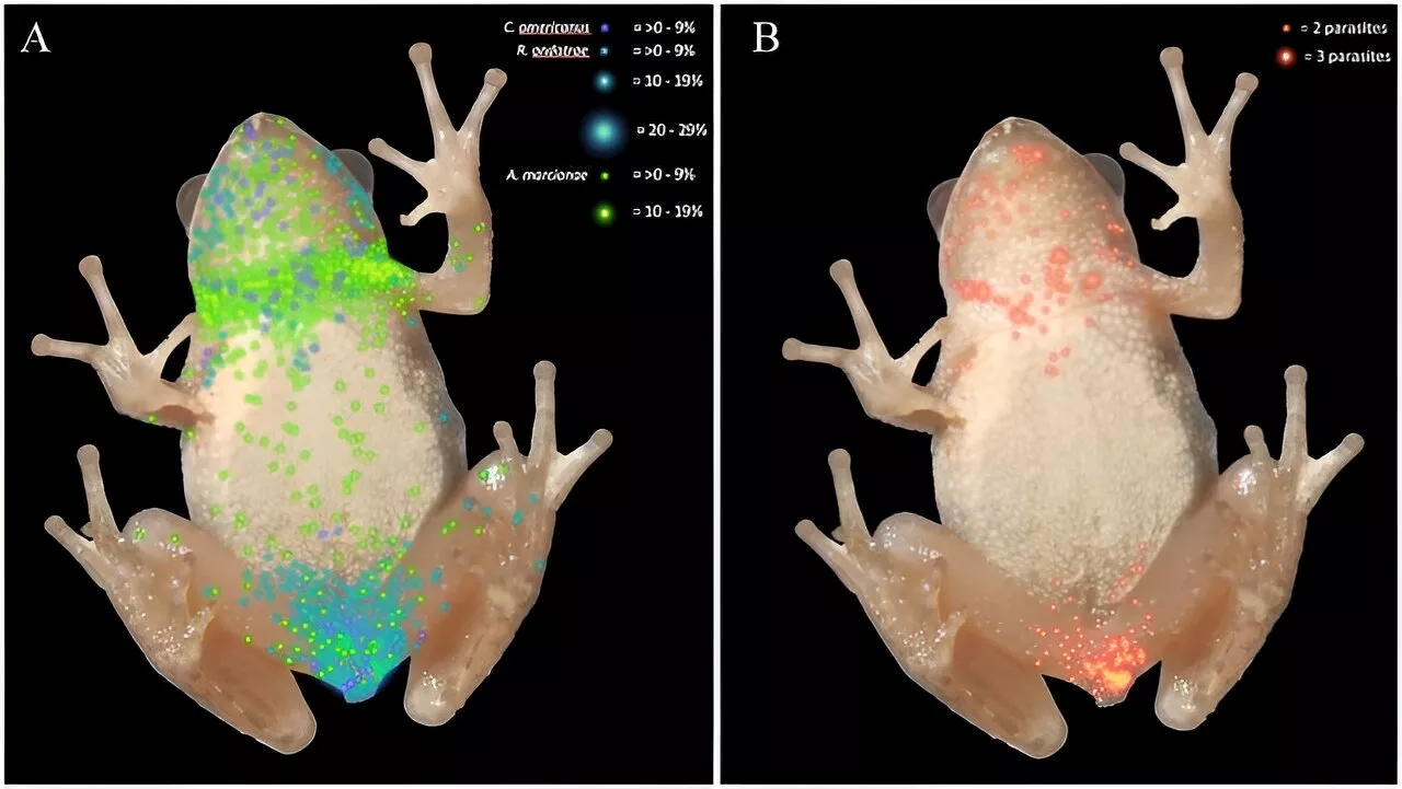 Heatmaps show trematodes congregate in certain parts of amphibians' bodies, often to dire physical consequences