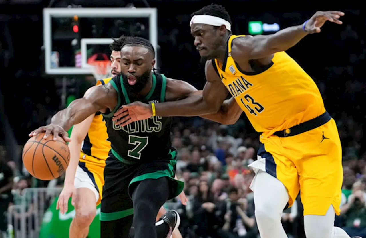 Brown shines as Celtics take 2-0 lead with Pacers rocked by Haliburton injury