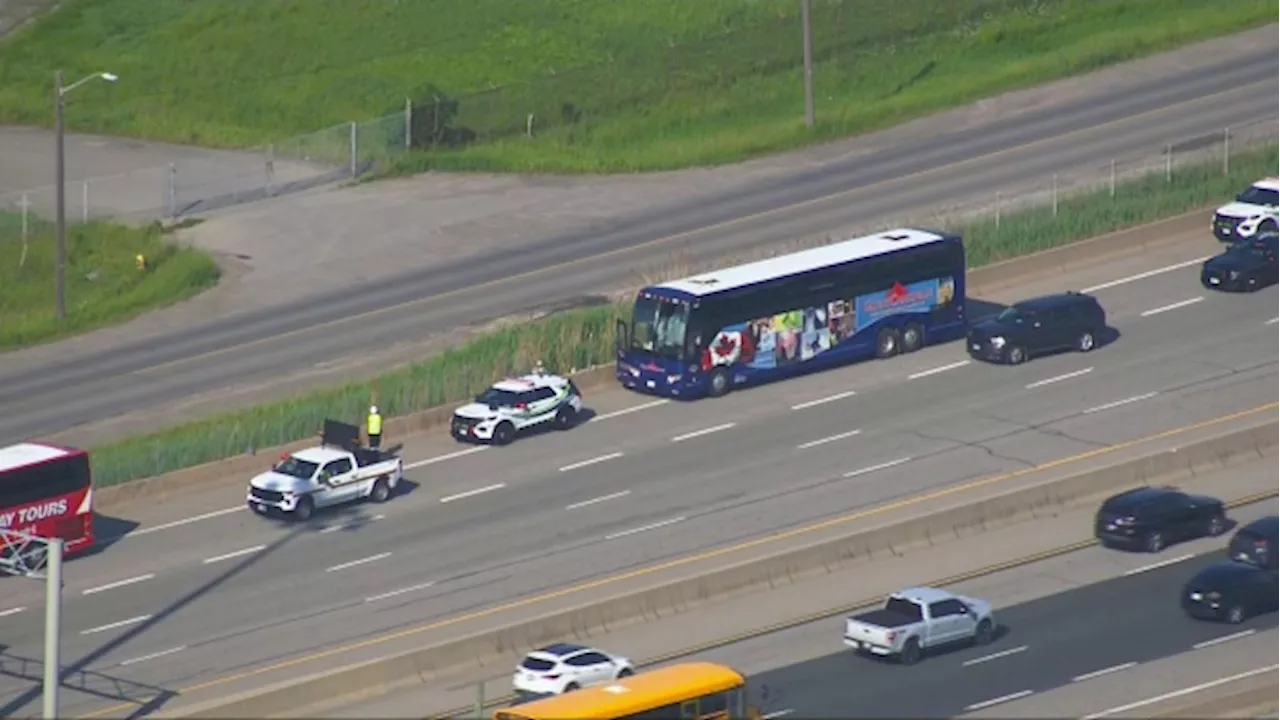 Flying wheel crashes into coach bus on QEW, killing Toronto man