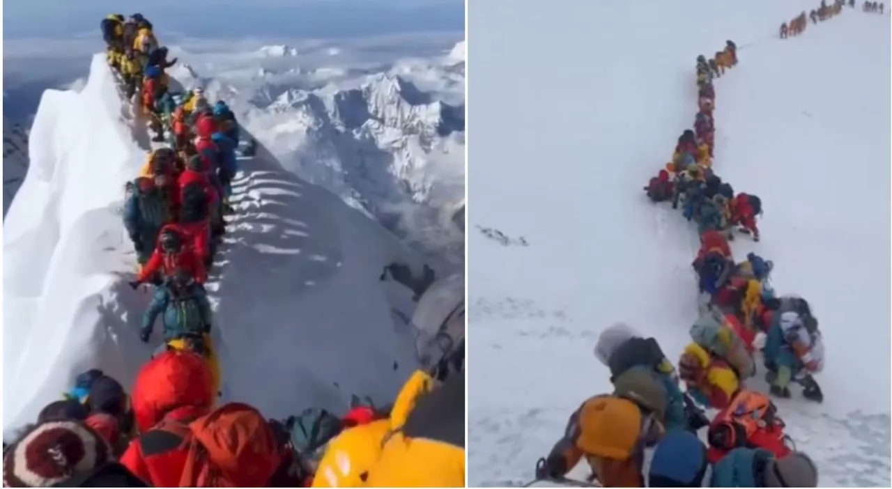 Everest, centinaia di alpinisti in coda per salire in vetta: si stacca un “cornicione”. Due morti e diversi fe