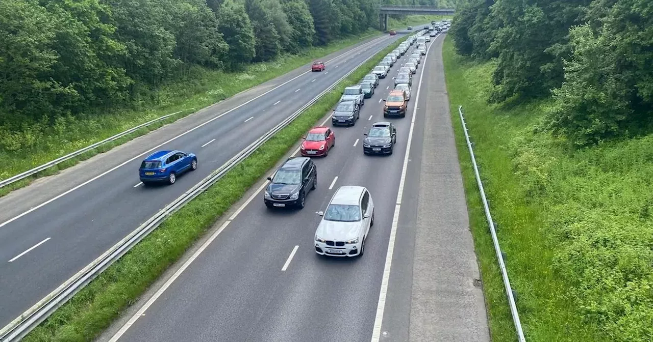 LIVE traffic updates on congested motorways as M66 blocked by queuing traffic