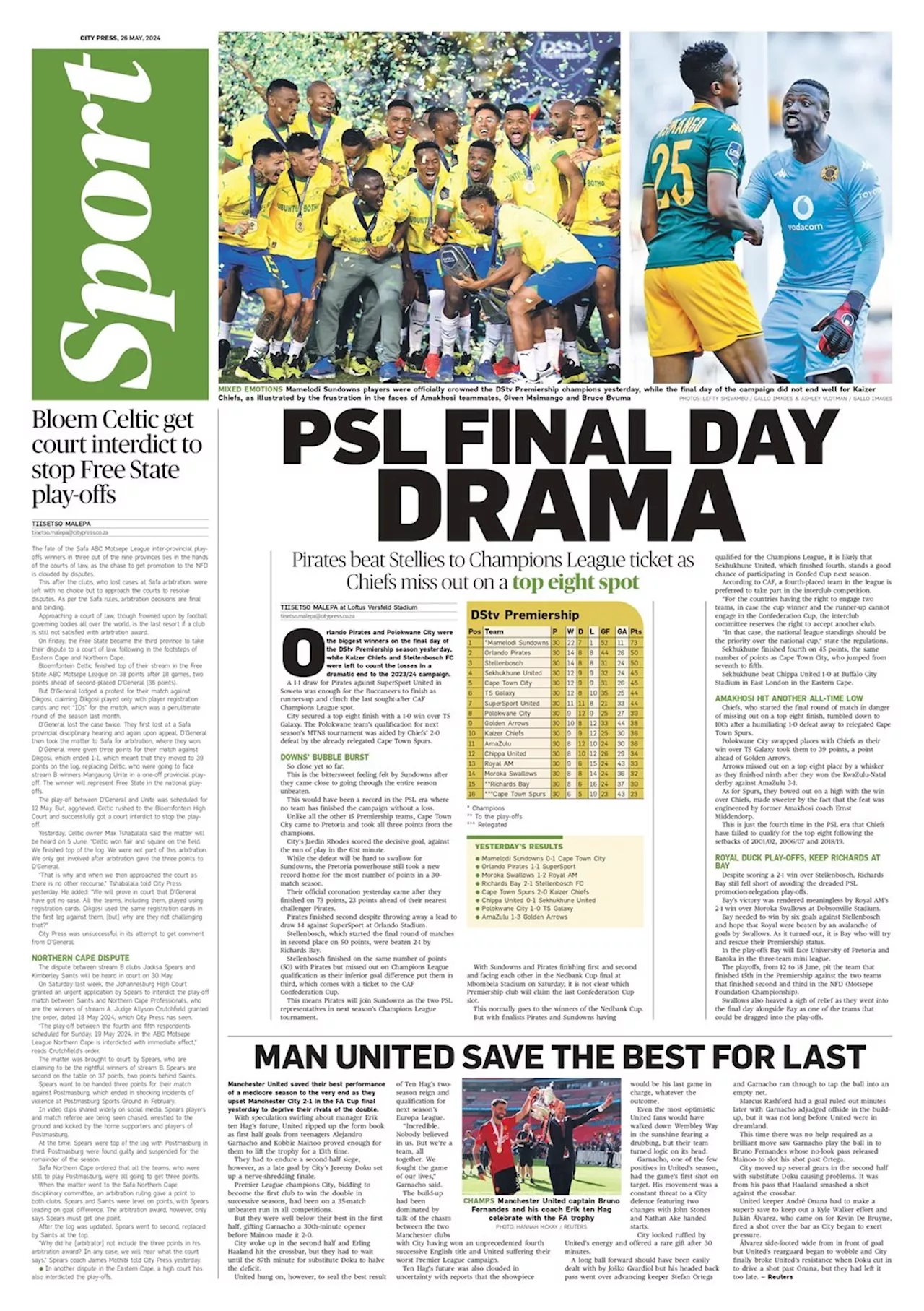 What's in City Press Sport: Bloem Celtic get court interdict to stop Free State play-offs