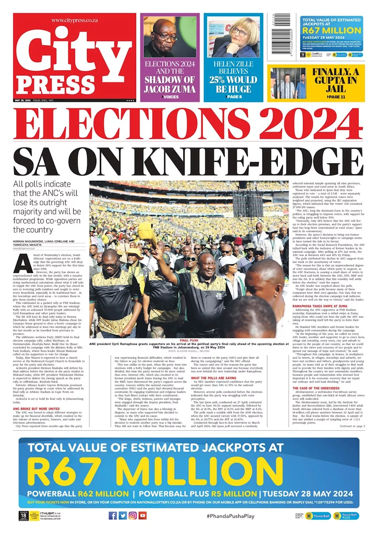 What's in City Press: Taxman targets Zahara’s estate | Bosses battle over bribes Elections 2024 SA on knife-edge