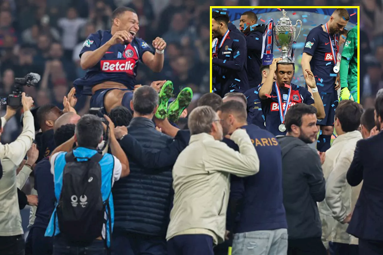 Kylian Mbappe lifted aloft by Paris Saint-Germain teammates in farewell match as he says goodbye with...