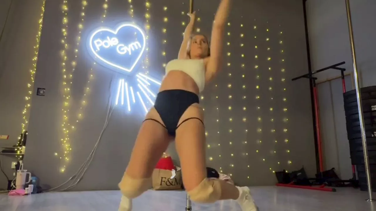 Hollyoaks’ Sarah Jayne Dunn flashes abs as she pole dances in white bra and black knickers and says ‘I can...