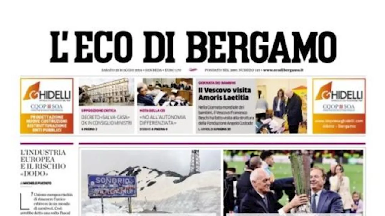 L'apertura de L'Eco di Bergamo: 'Grandi con la forza delle idee'