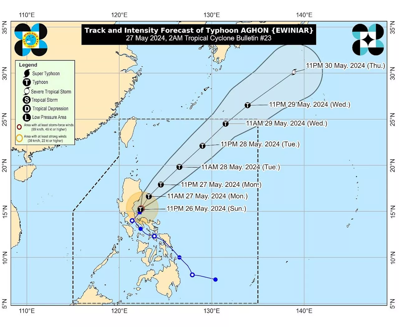 Typhoon Aghon intensifies east of Aurora; 1 area under Signal No. 2