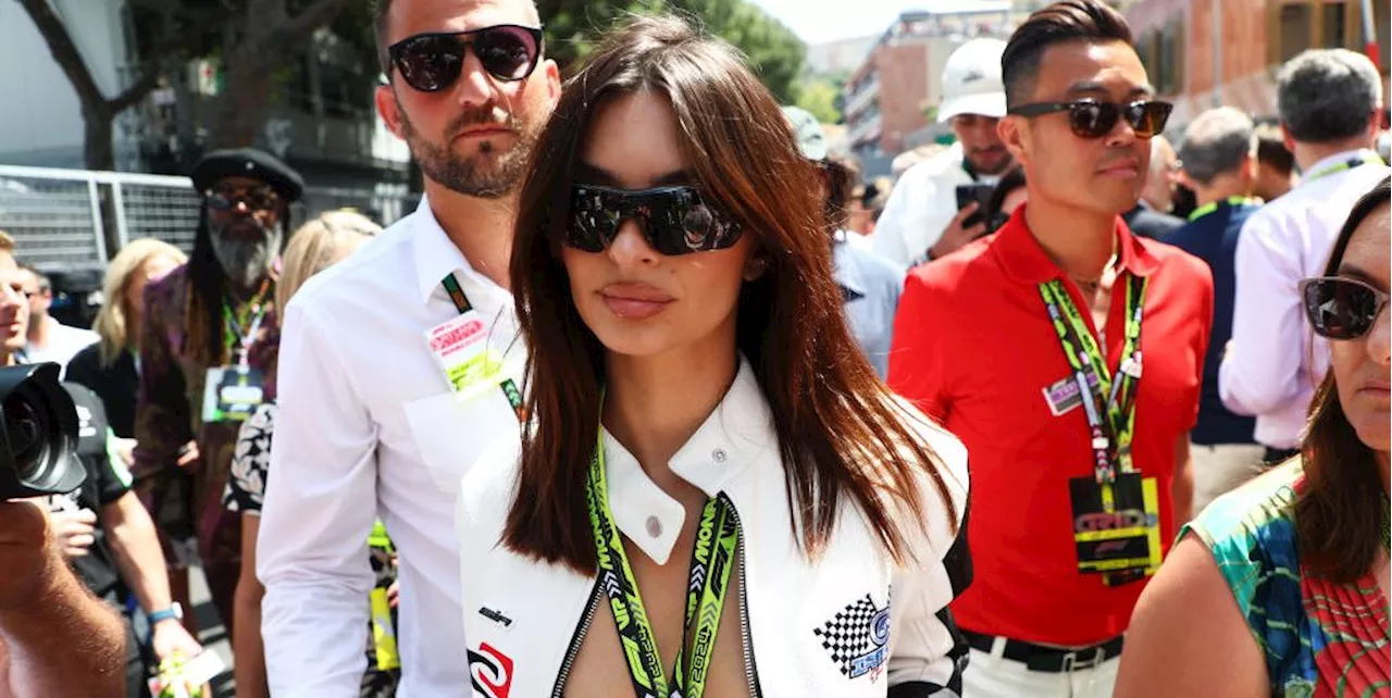 Emily Ratajkowski Is a Grand Prix It Girl in a Leather Racing Suit and Matching Bikini