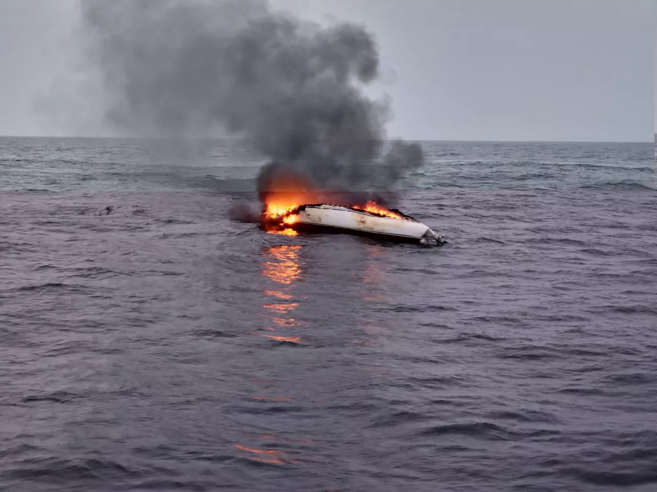 Casualty pulled from water as yacht 'almost totally destroyed by fire' off Tenby coast