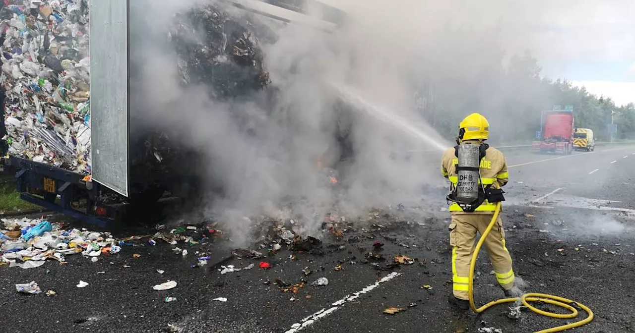 Traffic delays on Dublin-Belfast motorway after truck goes on fire