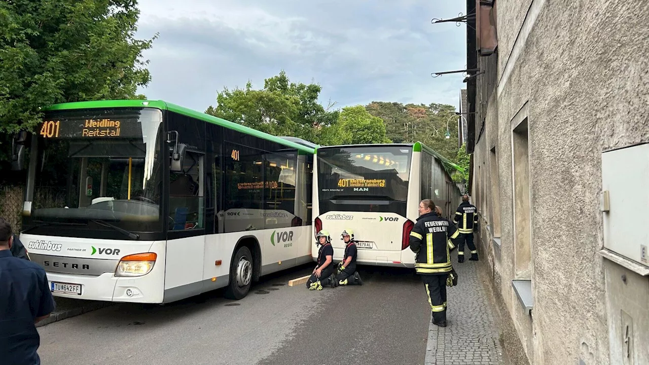 Bus gegen Bus: In Weidlinger Engstelle komplett ineinander verkeilt