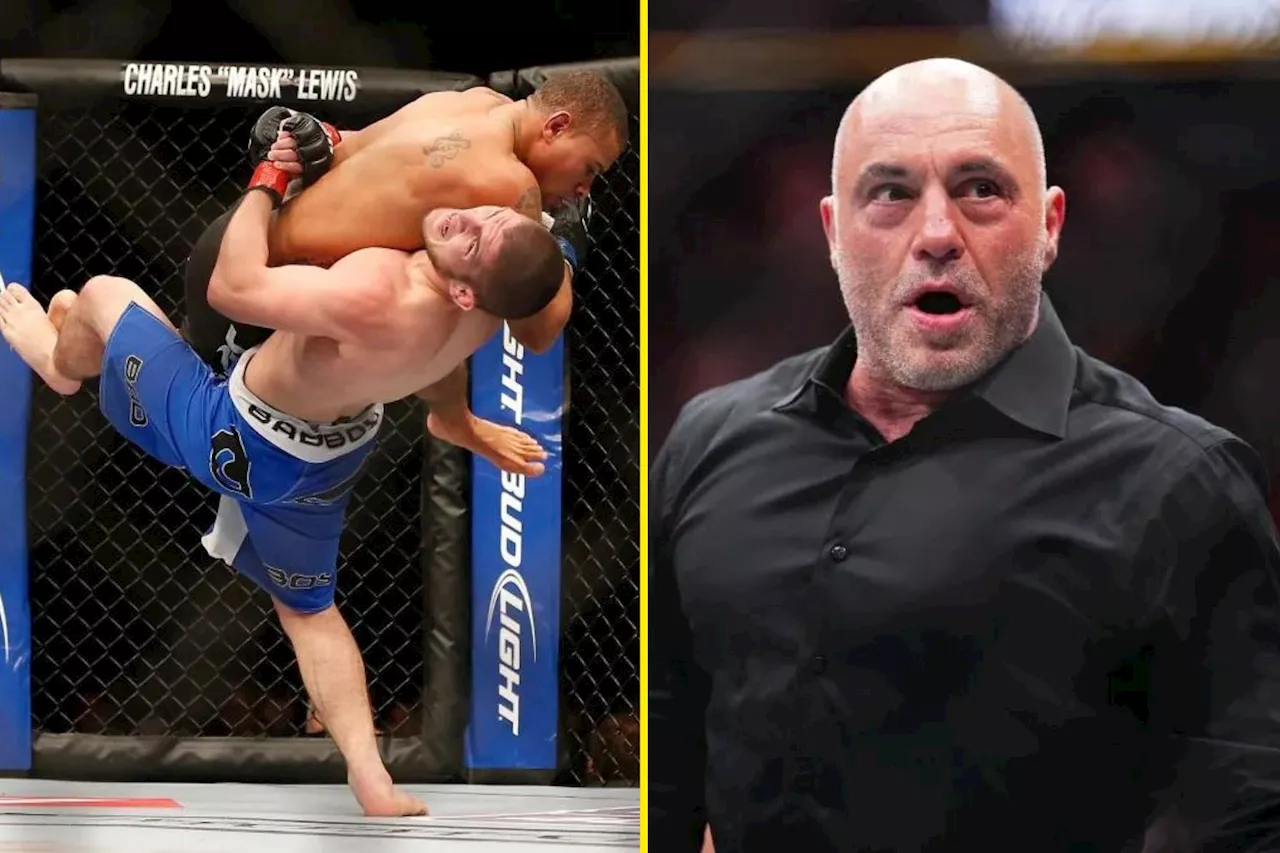 Young Khabib Nurmagomedov stunned Joe Rogan by ‘mauling’ opponent to set takedown record in fourth UFC fig...