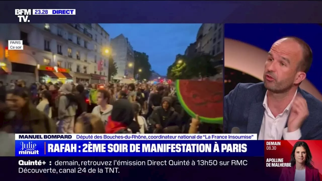 Manifestation propalestinienne à Paris: 'Je souhaite qu'il y ait des mobilisations jusqu'à ce que ça bouge', affirme Manuel Bompard (LFI)