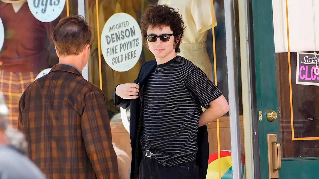 Timothee Chalamet is Bob Dylan and Edward Norton is Pete Seeger as they film A Complete Unknown...