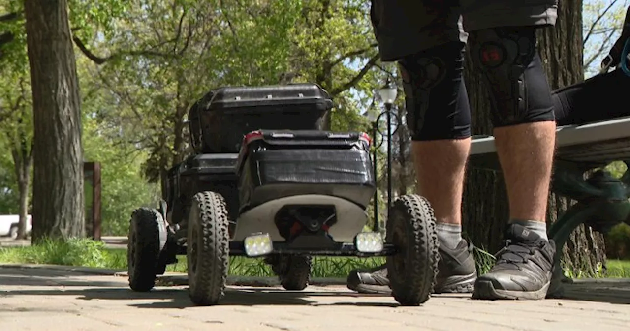 B.C. man in Saskatoon aims to set records with electric skateboard journey