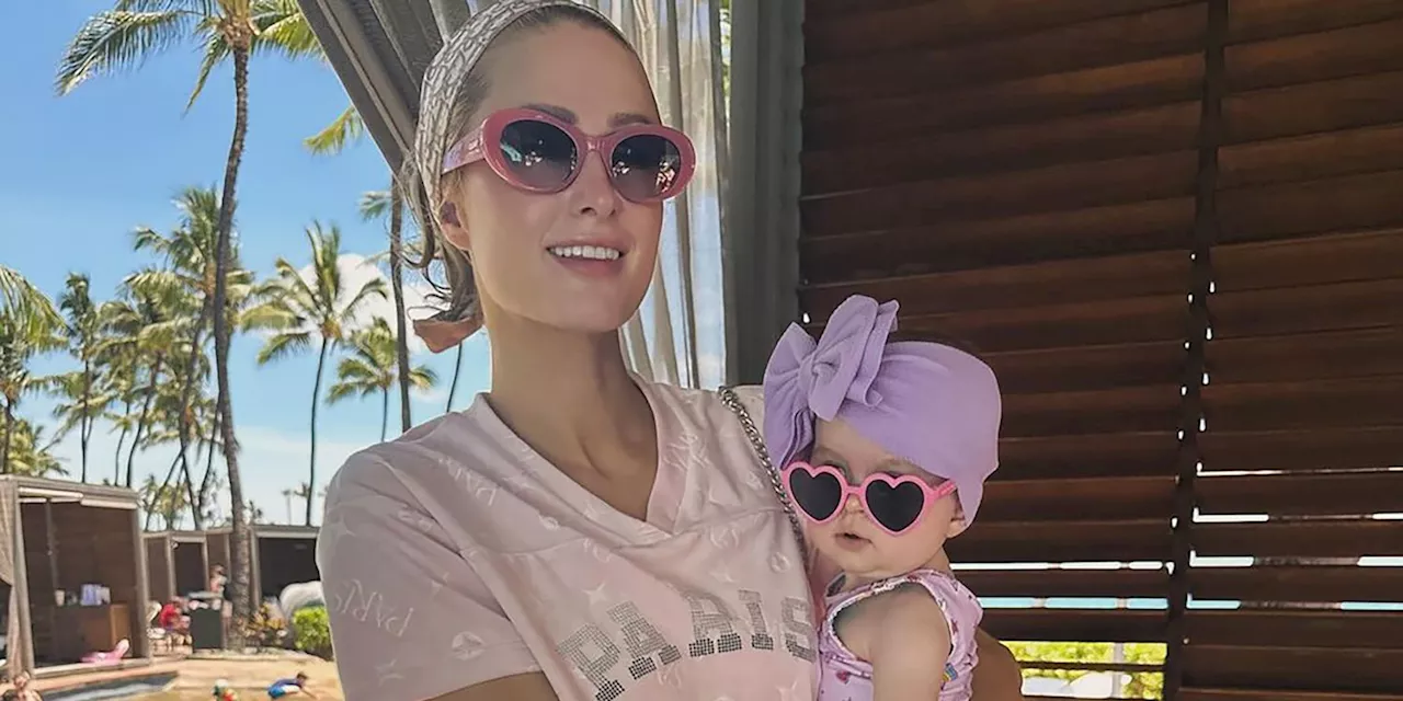 Paris Hilton and Daughter London Vacationed in Matching Pink Poolside Looks