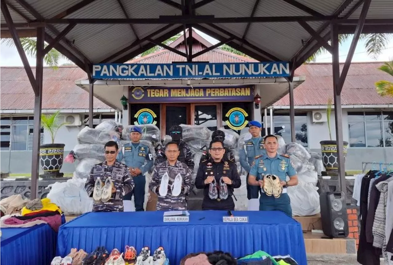 Bea Cukai-TNI AL Gagalkan Penyelundupan Pakaian & Sepatu Bekas di Perairan Nunukan